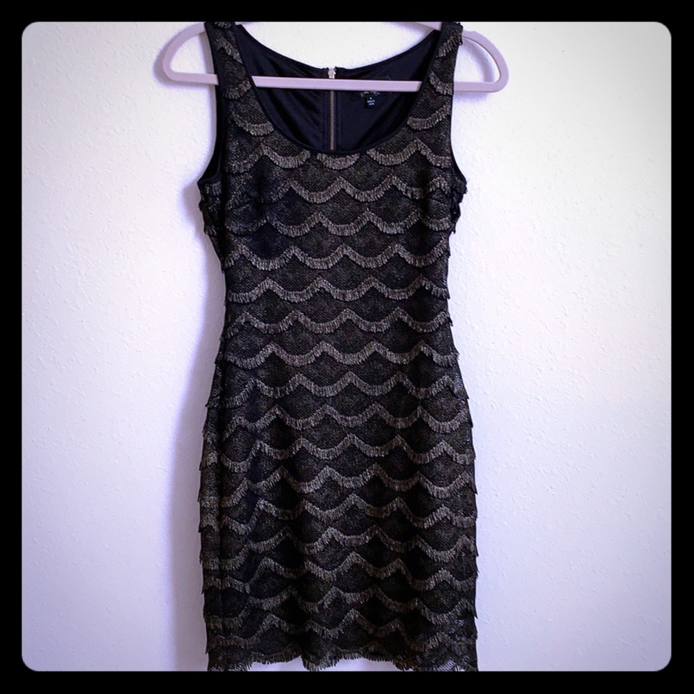 Guess gold fringe scalloped dress